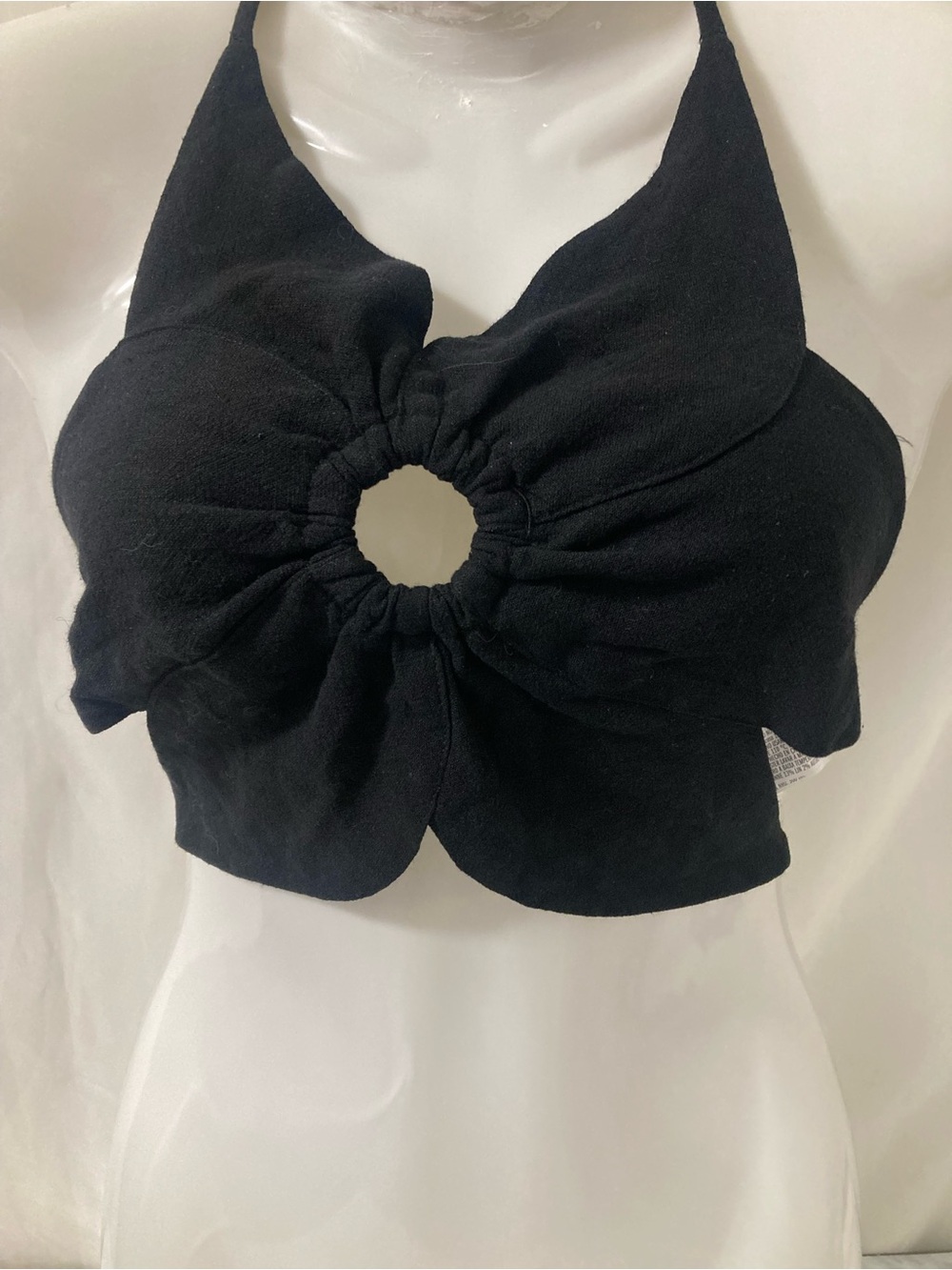 Forever 21 Black Halter Crop Top XL O-Ring Cutout Y2K
